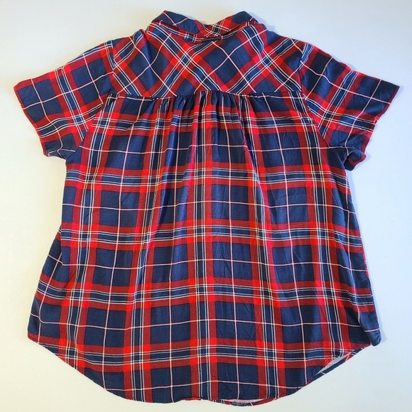 Torrid Stretch Challis Button Front Shirt Women's Size 2 Red Blue Plaid - Picture 5 of 14